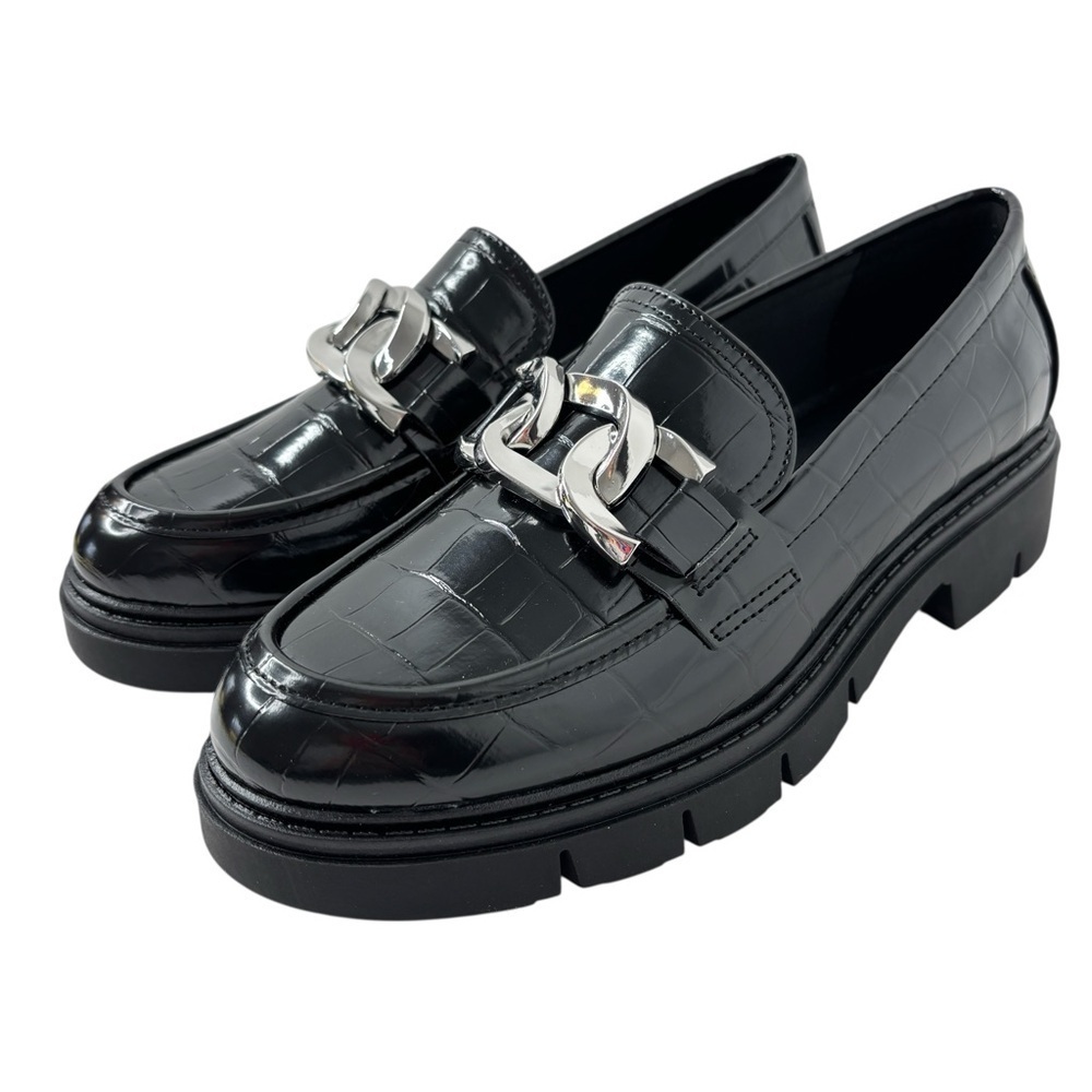 Marc Fisher Womens Corel Chunky Loafers Shoe Size 8.5 Vegan Croc Embossed Chain
